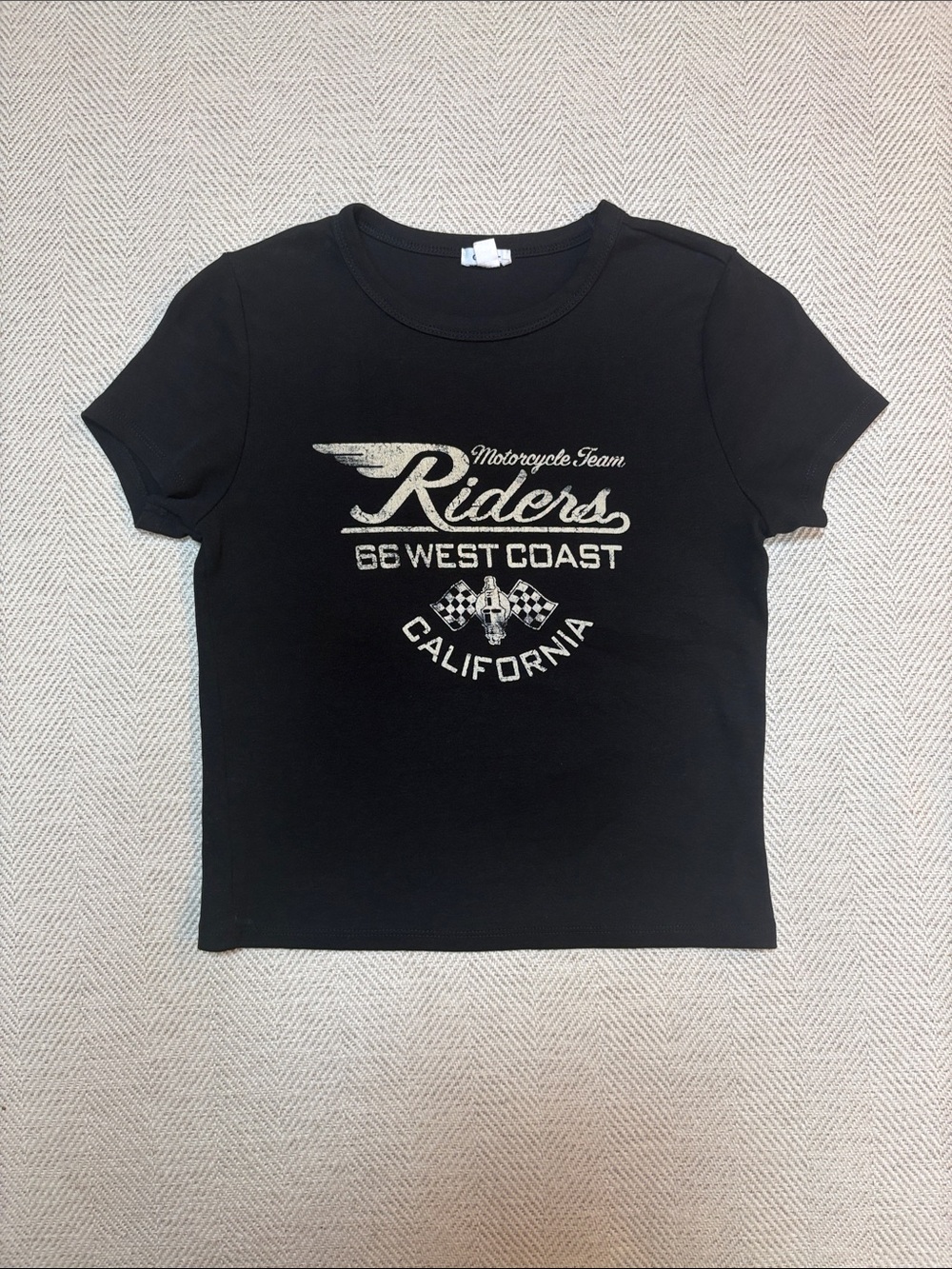 Garage Black Tee with Metallic Silver "Riders" Graphic